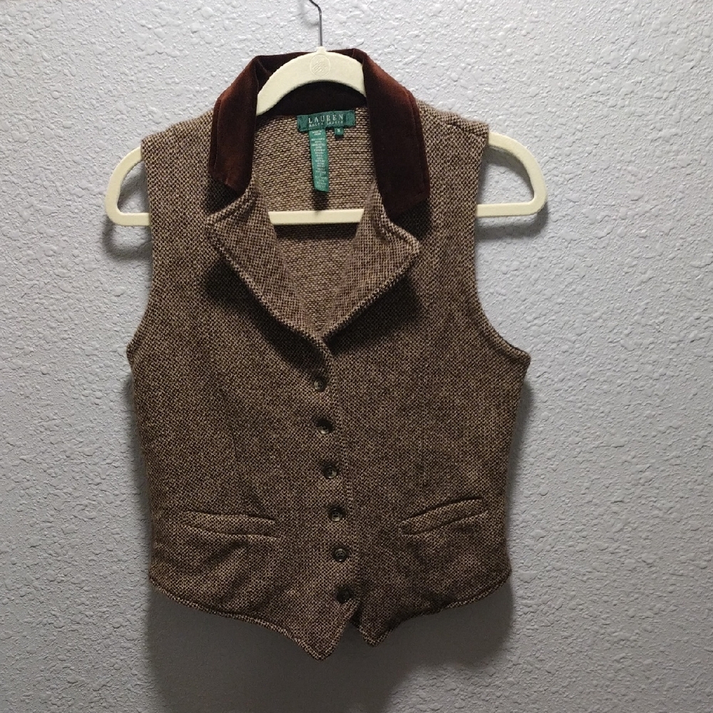 Brown Tweed Vest with Velvet Collar